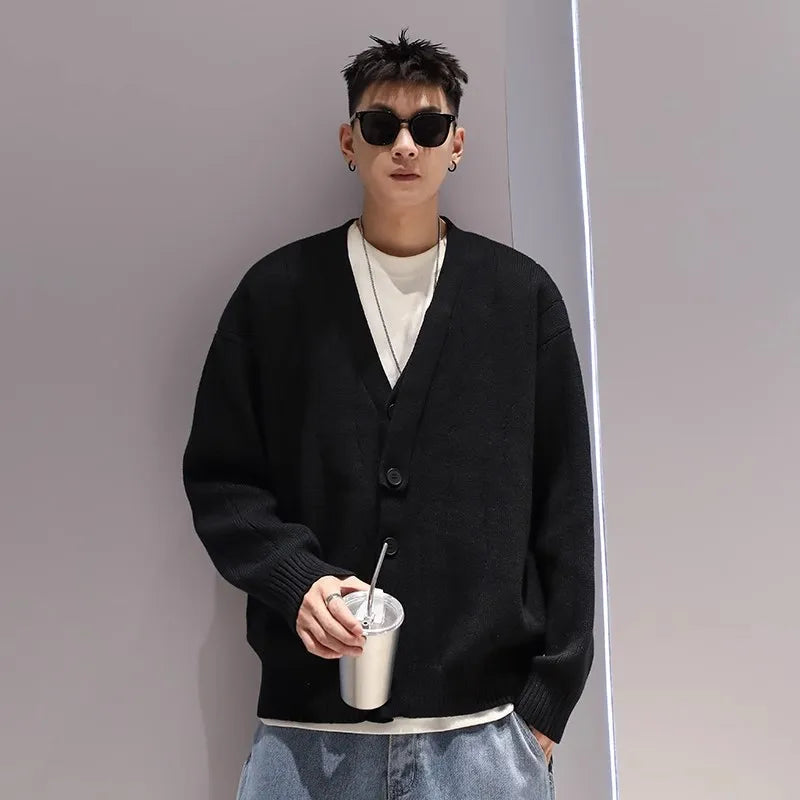 saferido Knit Cardigan Male Korean Style Sweater Coat Men Old Money Autumn Winter Loose Casual Men's Long Sleeve Streetwear