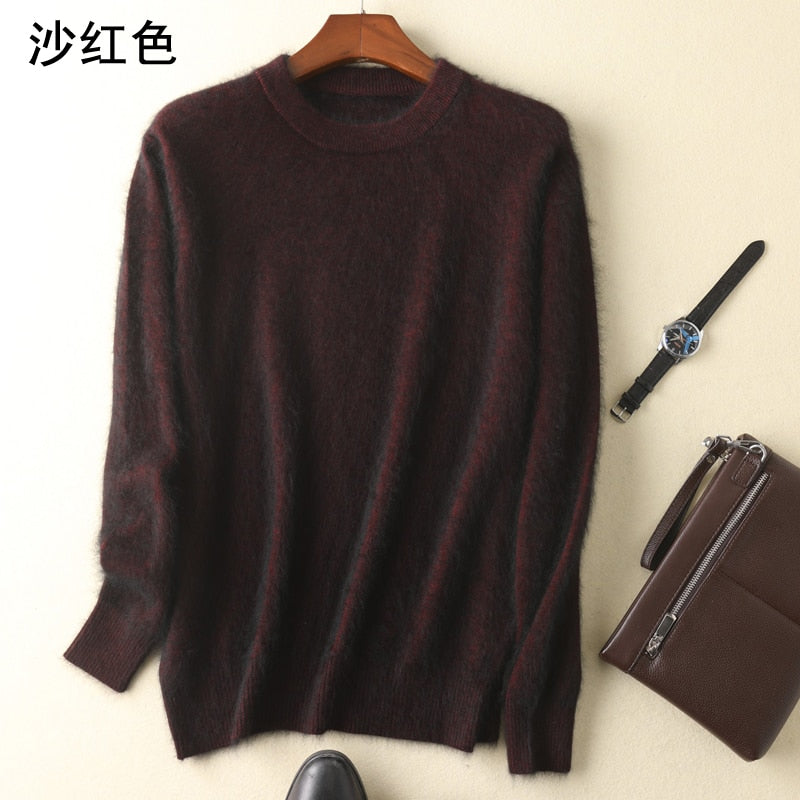 Men's 100% pure Mink Cashmere Sweater O-Neck Pullovers Knit Large Size Mink Sweater Winter New Tops Long Sleeve High-End Jumpers