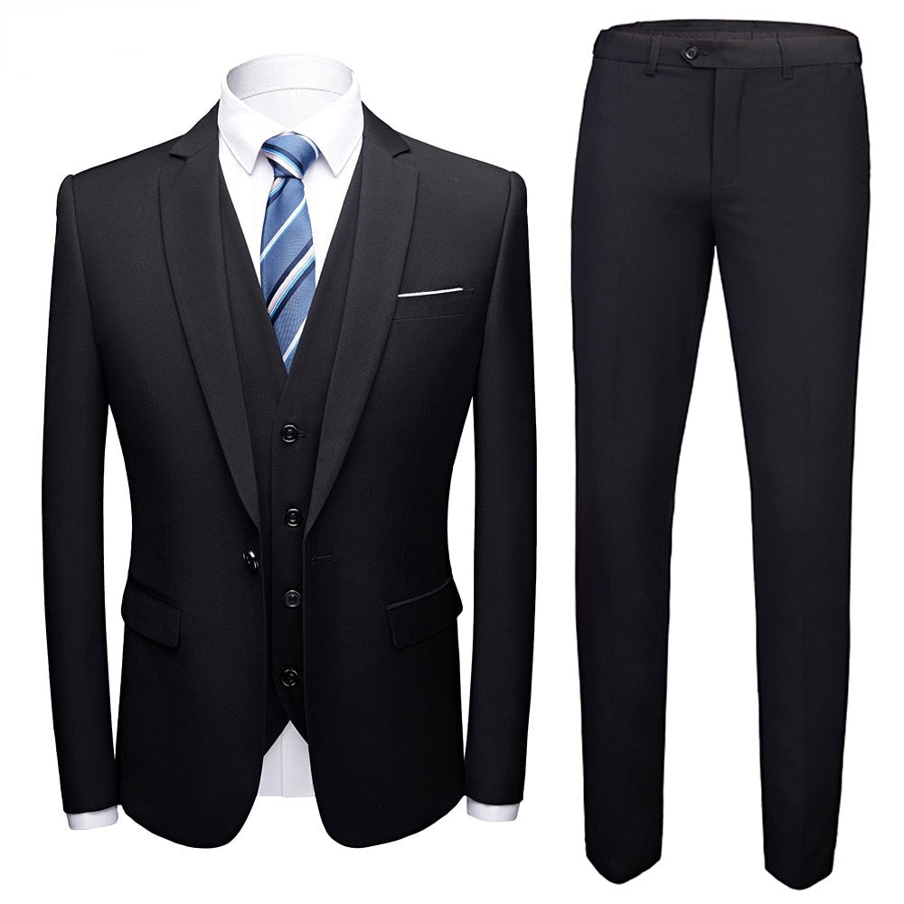 Men Blazers Set Wedding 3 Pieces Elegant 2 Suit Luxury Full Coat Pants Design Latest Vest Business Slim Fit Jacket Trousers