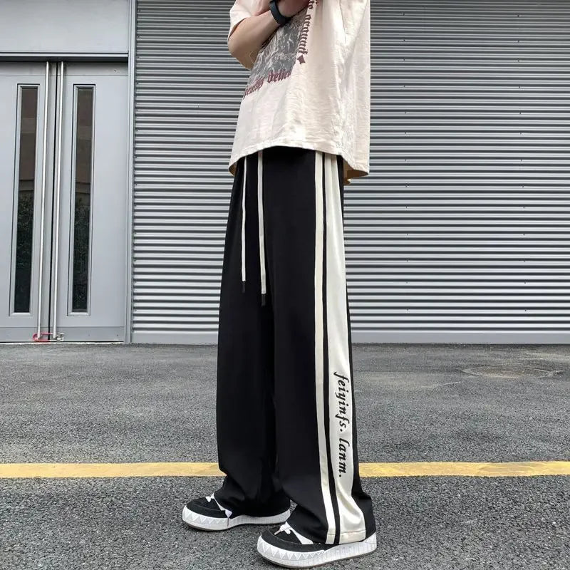 saferido Man Sports Pants Thin Trousers Striped Straight Summer Xxxl Loose Sport Korean Popular Clothes Y2k Baggy Gym Sweatpants for Men