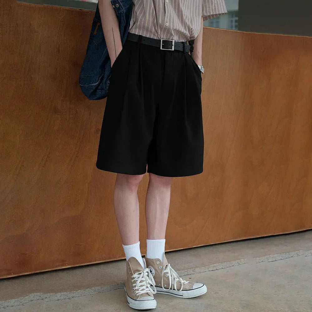 saferido Mens Suit Shorts Summer Fashion Korean Version Solid Color Drape Five-Point Pants Popular Casual Trend Loose Street Y2k Shorts