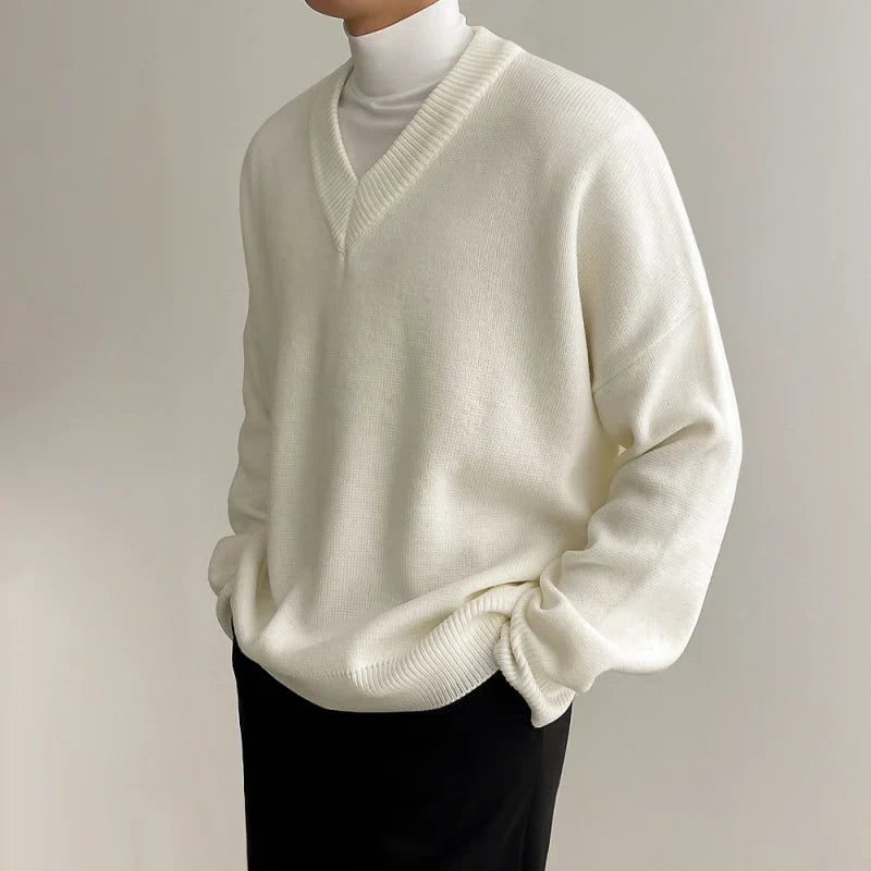 Men Winter V-neck Thickening Sweater Solid Color Casual Pullovers Fashion Korean Style Casual Knitwear For Male