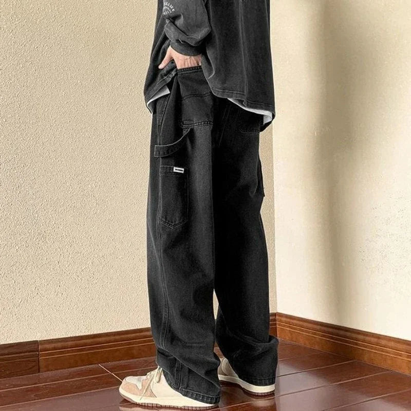 saferido Trousers Cargo Straight Male Cowboy Pants Brown Jeans for Men 2024 Korean Autumn Trend Cotton New in Style Y 2k Vintage Regular