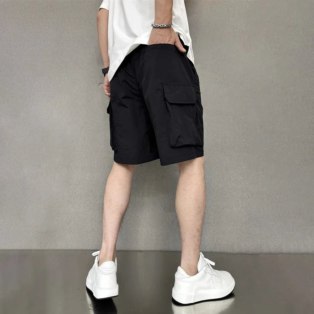 saferido Mens Casual Cargo Shorts Fashion Hip-Hop High Street Solid Color American Loose Spring And Summer New Style Half Trousers