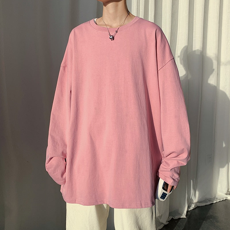 Autumn Long Sleeve T-Shirt Men Fashion Solid Basic T Shirt Mens Oversized Hip Hop Casual Cotton Mens Streetwear Top Tees