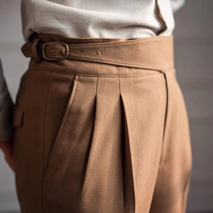 England Style Naples High Waist Straight Suit Pants For Men Spring Autumn Fashion Business Casual Trousers Clothing
