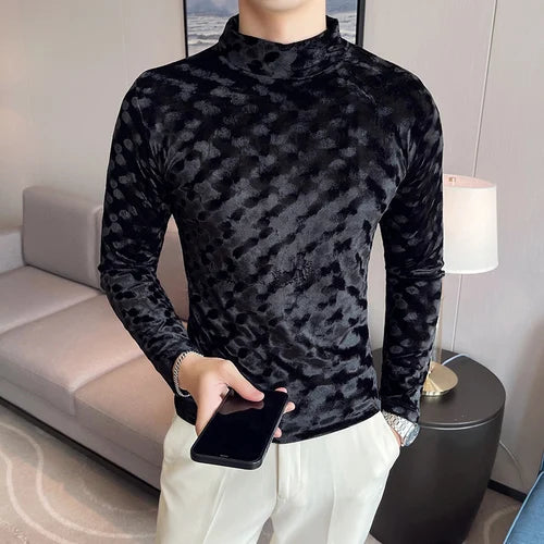 saferido New Style Men's Spring High Quality Casual Long Sleeve T-shirt/Male Slim Fit High Collar Pullover Leisure T-shirt Plus Size S-3XL