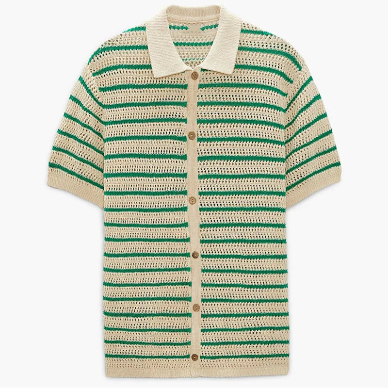 Summer Clothing Men's Light Luxury Knitted Polo Shirt Casual Vintage Button-down Striped Short Sleeve Fashion Leisure Knitwear