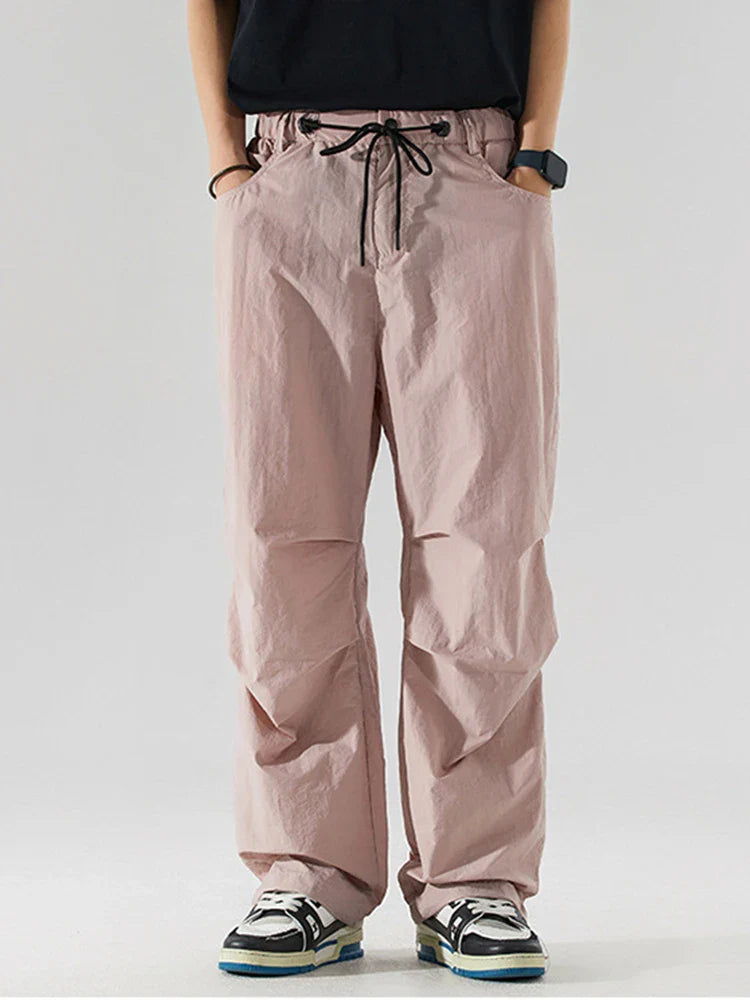 saferido Parachute Sports Pants Men Ice Silk Jogging Sweatpants Wide Leg Trousers Male Streetwear Loose Casual American Street