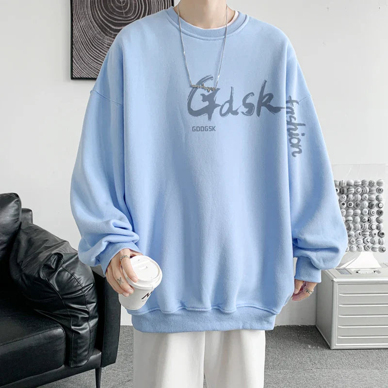 saferido Men's Multicolor 15 Color Sweatshirt Loose Large Size 5XL Personalized Printed Korean Street Tops Funky Casual Round Neck Tops