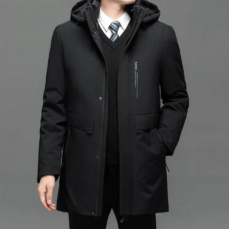 Mens Hooded Casual Outwear Long Parkas Men New Autumn Winter Warm Waterproof Parkas Jacket Coat 2 PIECES Winter Parkas