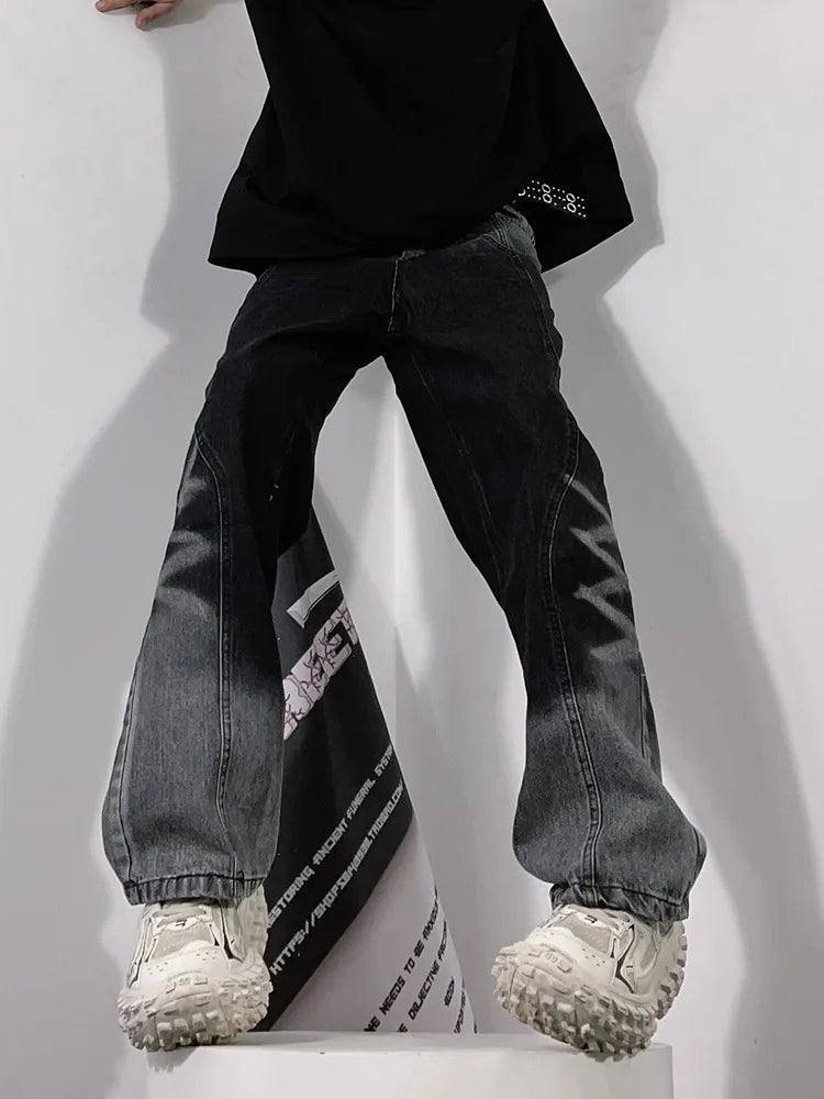 saferido American High Street Gradient Washable Old Jeans Men Loose Straight Sleeve Couple Pants Fashion Brand Premium Feel