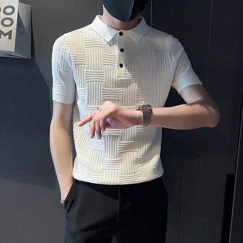 saferido British Style Summer Leisure for Men Short Sleeves Polo Shirts/Male Slim Fit Fashion Plaid Business Polo Shirts