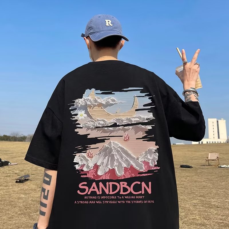 100% Cotton Heavyweight American Fashion Graphic Print Loose Short-sleeved T-shirt Oversized T Shirt for Men Women S-5XL
