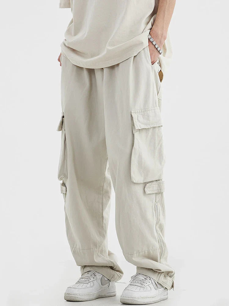 saferido Black Cargo Pants for Men Hip Hop White Cargo Trousers Male Vintage Japanese Streetwear Casual Safari Style Pocket Zip