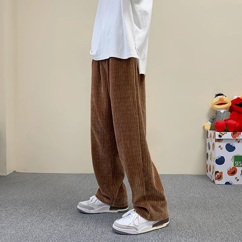 saferido Korean Fashion Corduroy Men's Casual Pants White Loose Straight Wide Leg Pants Spring New Street Casual Sports Pants 3XL
