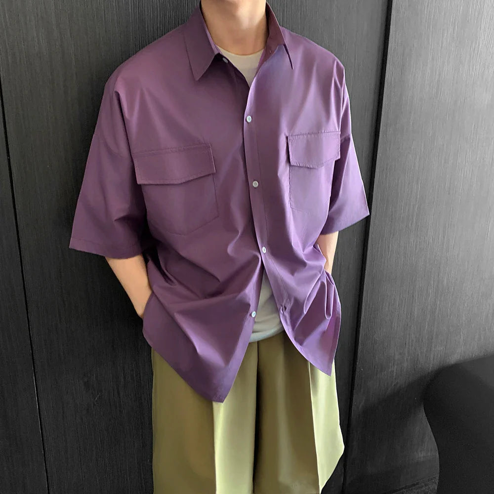 saferido Over Size Men's Short-Sleeve Shirt, Loose Casual Japanese and Korean Style Coat,Outdoor Camping Shirt