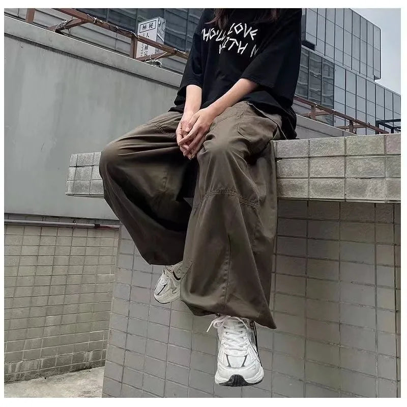 saferido Vintage Baggy Cargo Pants Men Cotton Wide Leg Trousers Male Oversize Retro Loose Casual Japanese Streetwear Hip Hop