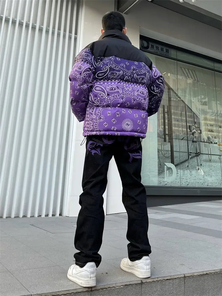 saferido Men's Y2k Jeans Cashew Flowers Purple Streetwear Casual Pants Punk Hip Hop Letter Print Baggy Harajuku Straight Denim Trousers