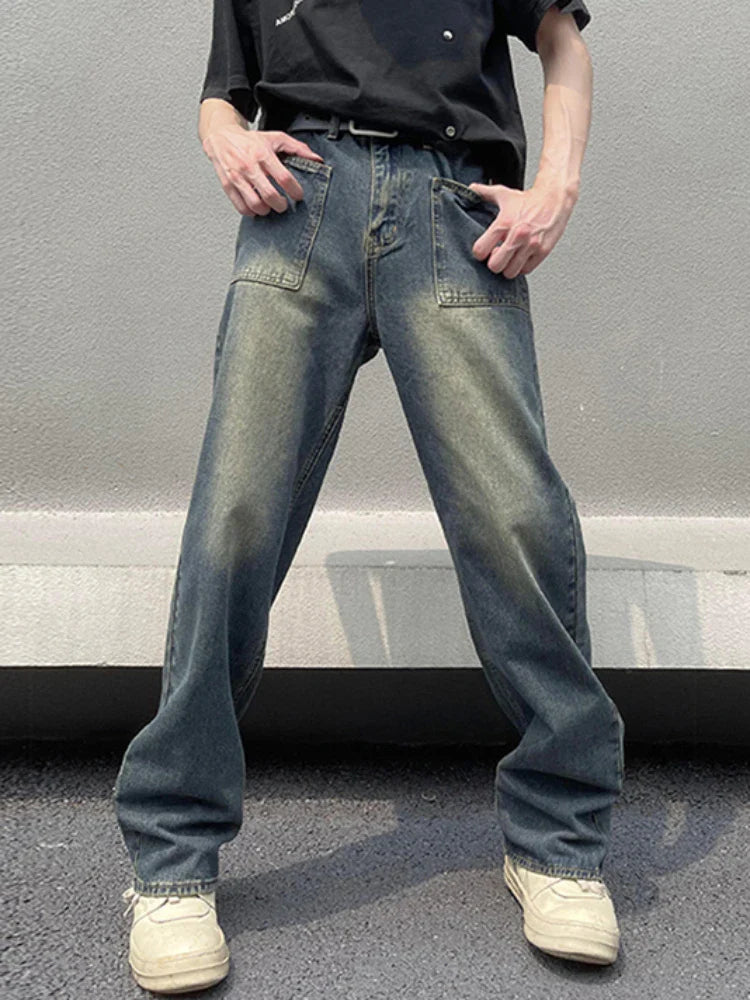 Jeans Men Loose Summer American Style Trendy All-match Solid Color Casual Denim Trousers Oversize Retro Vintage Clothing Cozy