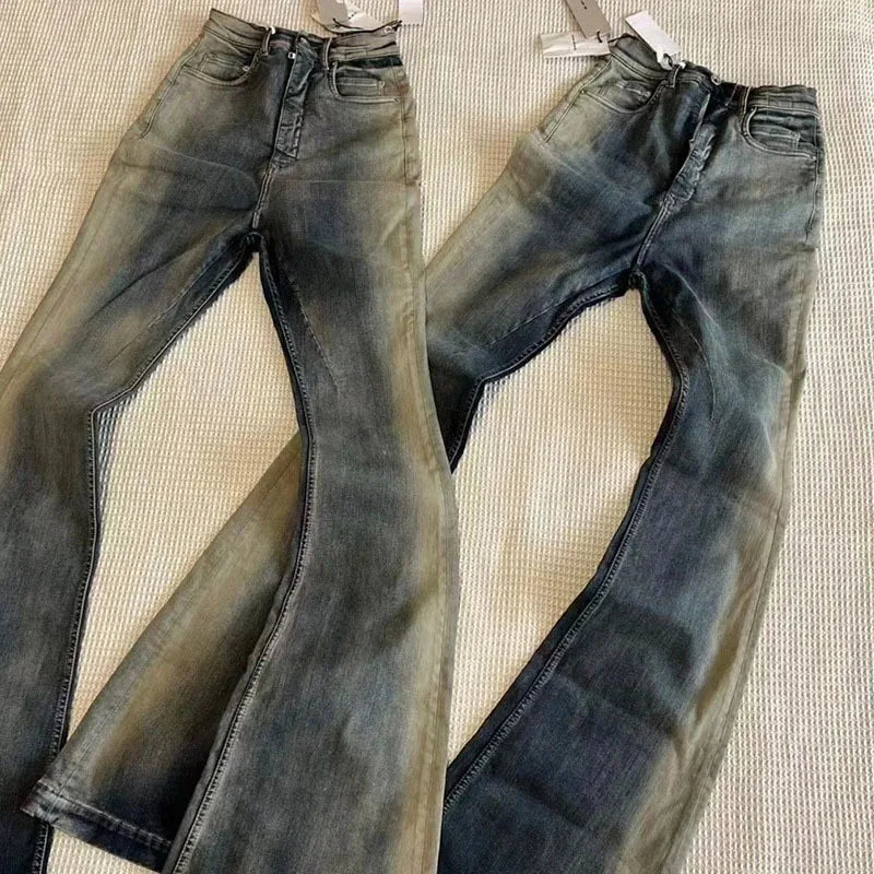Niche Men Jeans Wash Gradient Floor Mop Casual Trend Vintage New Korean Fashion Flared Pants High Street