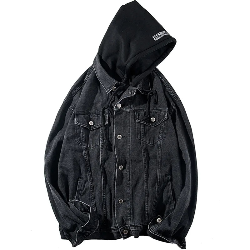 Denim Jacket Mens Hooded Slim Fit Casual Streetwear Jean Jackets Long Sleeve Trendy Outerwear Spring Autumn Jacket Coat Men