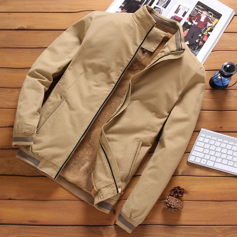Autumn Winter Fleece Jacket Men Coat Jackets Solid Color Fashion Casual Coat Khaki Black Military Baseball Coats Clothing
