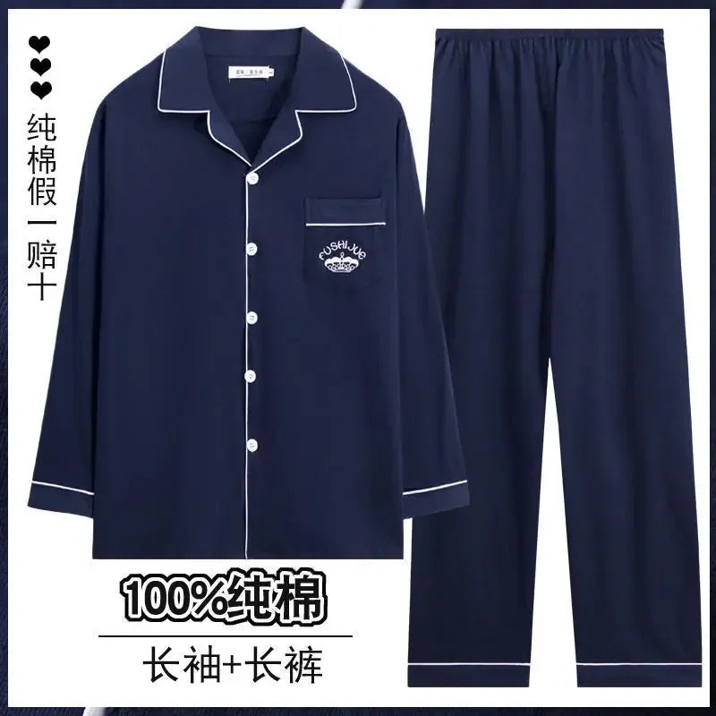 Men Pajamas Set Lounge Sleepwear Plaid Pyjamas Long Sleeve Spring Autumn Loungewear Male Homewear Home Clothes