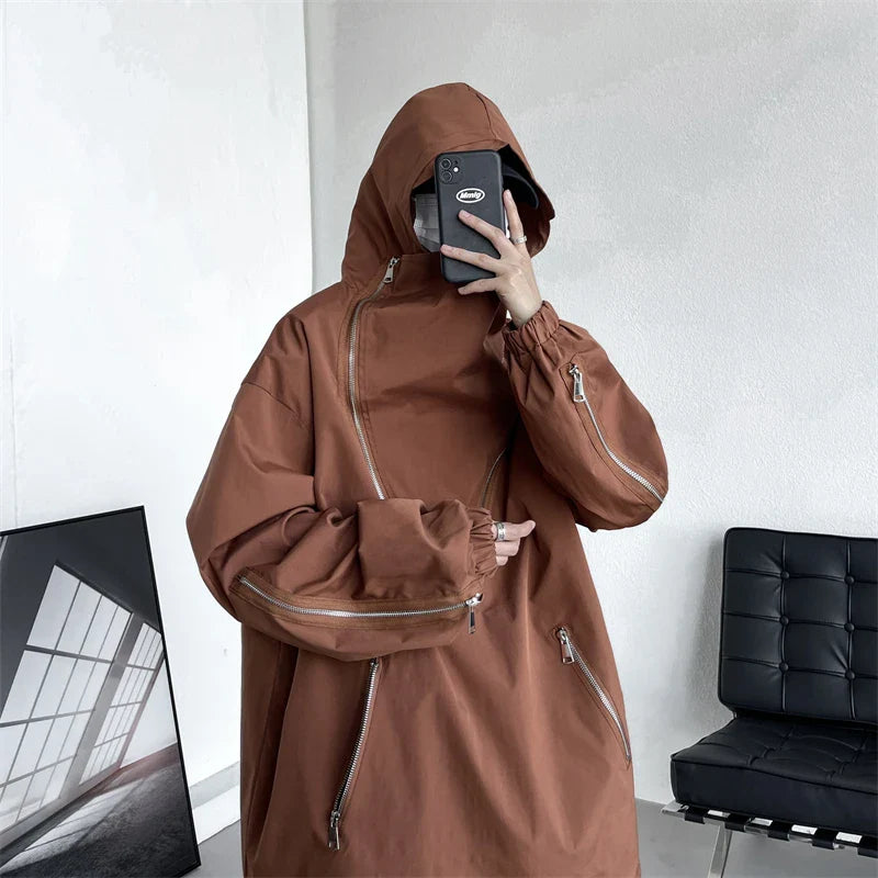 saferido Men's Korean Style Clothes for Outerwear Loose Fitting Hooded Jackets Man Hoodie Original Clothing Popular Coats