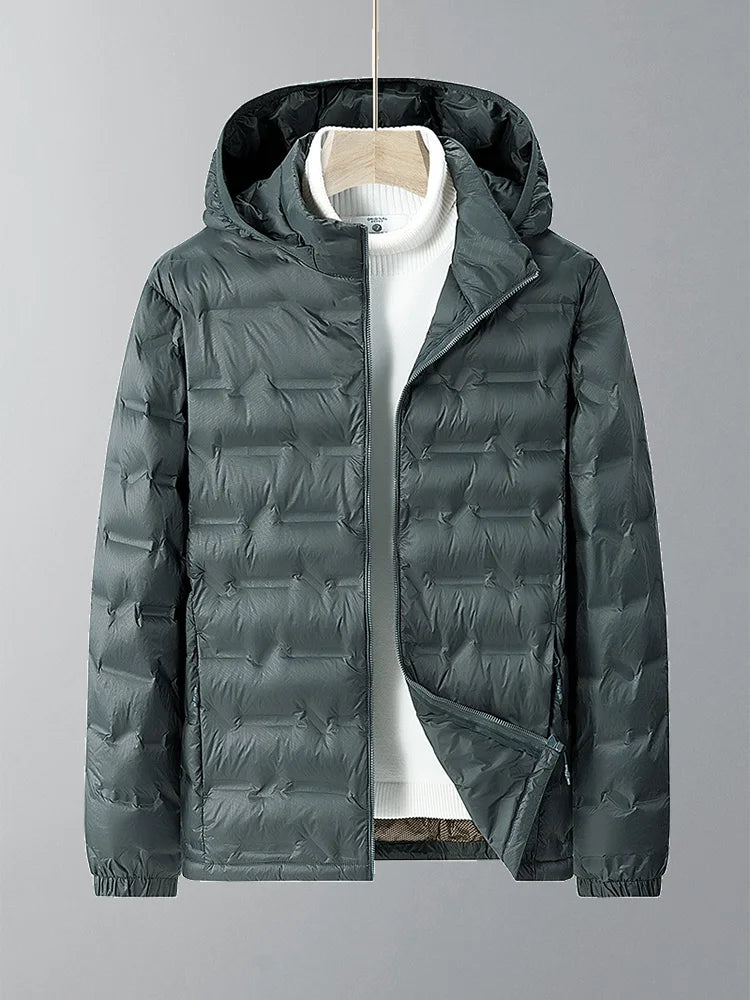 New Winter Men's Down Jacket Hat Detachable White Duck Down Padded Graphene Heating Warm Hooded Windbreaker Puffer Coat 8XL