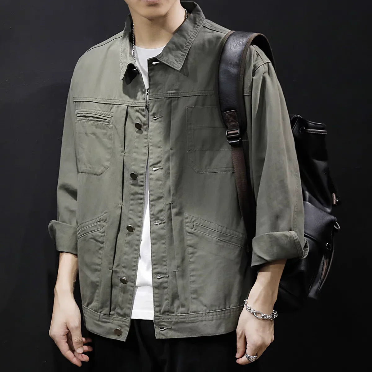 Vintage Men's Denim Jackets Spring Casual Solid Single Breasted Pocket Top Chic Loose Patchwork Oversize Cargo Jackets New