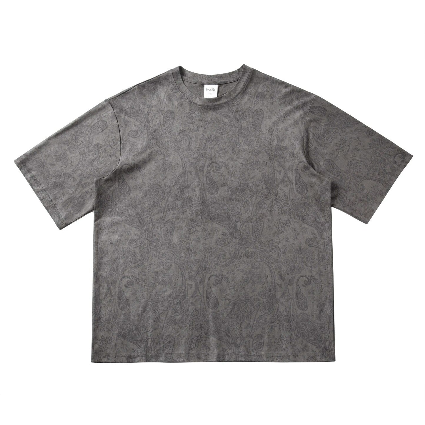 Merican Hip-hop Summer Thin Section Suede Cashew Flower Print Tshirts Tops Men and Women Loose Short-sleeved T-shirts Oversized