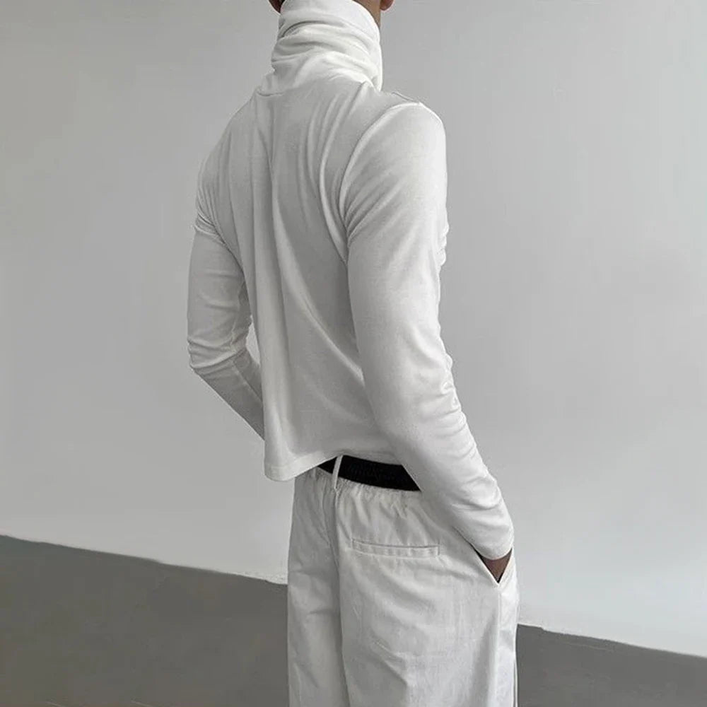 saferido Mens Casual Slim Shirt 2024 Spring New Genderless Fashion Shaping Solid Color High Collar Harajuku Bottoming T-Shirt Unisex