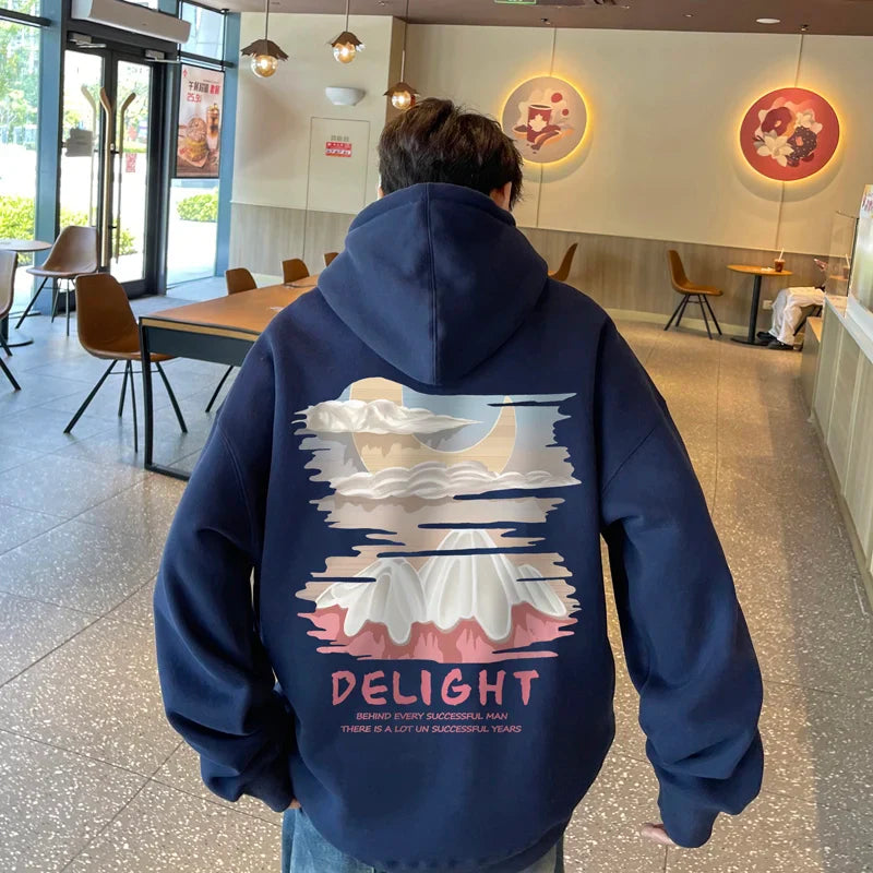 saferido Autumn New Men's Fashion Oversized Print Hooded Sweatshirt Trend Hip Hop American Retro Long Sleeve Sweatshirt