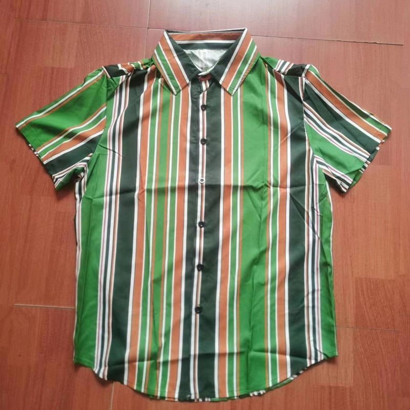 Summer New Mens Vintage Striped Shirt Fashion Casual Luxury Shirt Short Sleeve Hawaii Shirts For Men