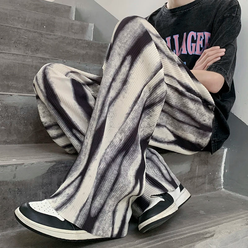 saferido Pleated Pants Men's Fashion Retro Casual Pants Men Japanese Streetwear Loose Hip-hop Wide-leg Pants Mens Ice Silk Trousers M-3XL