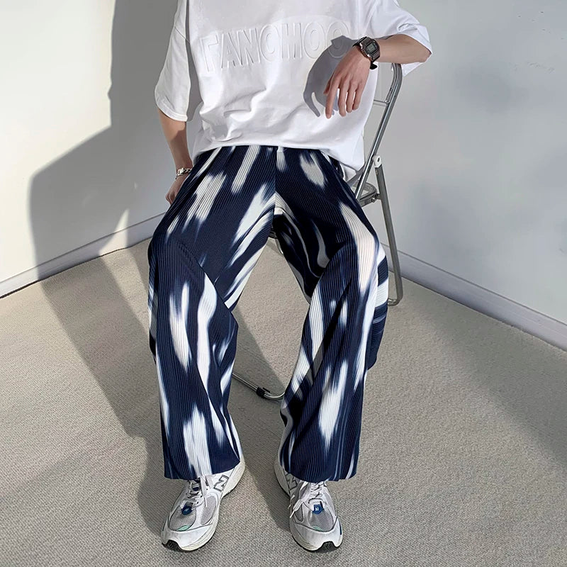 saferido Pleated Pants Men's Fashion Retro Casual Pants Men Japanese Streetwear Loose Hip-hop Wide-leg Pants Mens Ice Silk Trousers M-3XL