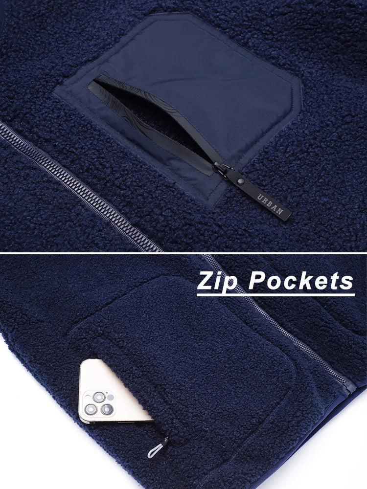 saferido New Men's Winter Jacket Korean Fashion Stand Collar Zip Pockets Thicken Fleece Lined Warm Coat