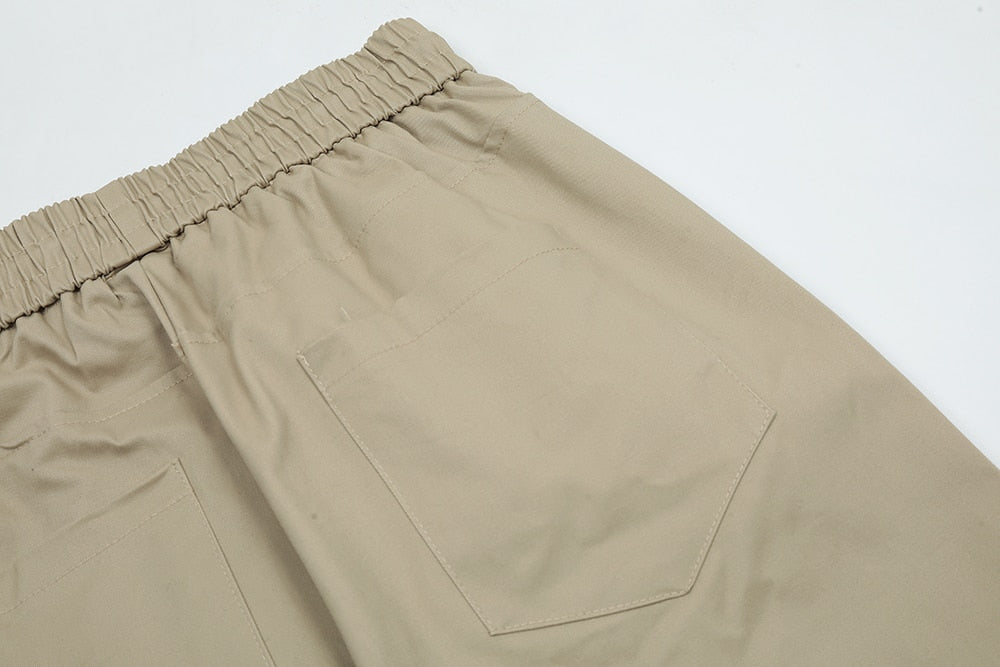 Side Ankle Button Pockets Drawstring Cargo Pants Men's Straight Solid Color Streetwear Baggy Casual Overalls Y2K Unisex Trousers