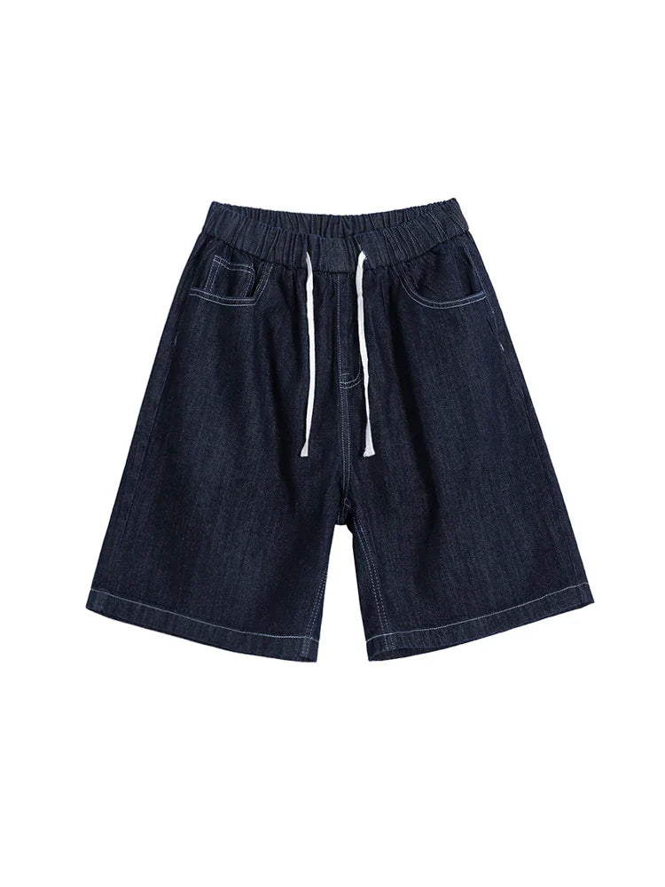 saferido 2024 Summer New Men's Denim Shorts Korean Style Elastic Waist Design Straight Trend Fashion Loose Casual Pants