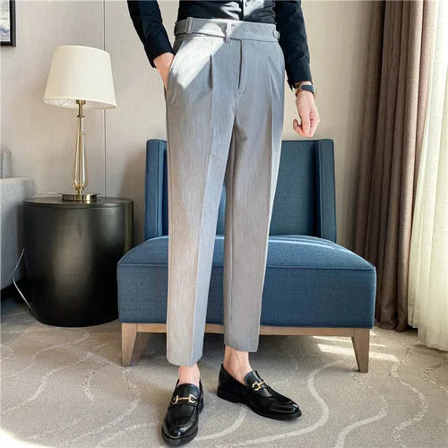 saferido British Style Autumn New Solid High Waist Trousers Men Formal Pants High Quality Slim Fit Business Casual Suit Pants Hommes