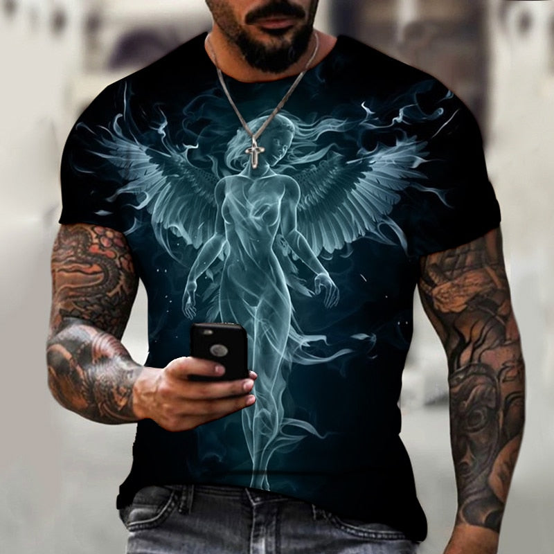 Lion Fighting Animal Beast Fierce Lion Wolf 3D T Shirt New Summer Men's Oversized Short Sleeve Black and White Design Polyester