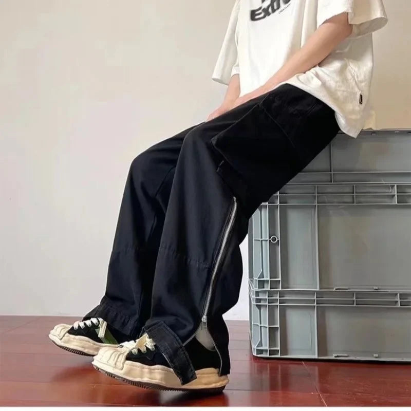 saferido Summer thin American retro Multi Pocket overalls for men trousers and women loose ins fashion brand white straight casual pants