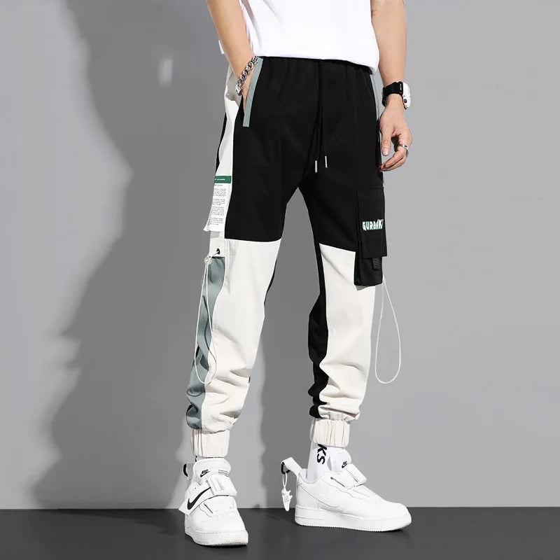 saferido Streetwear Spring Casual Men Pants Cotton Slim Fit Ribbons Men's Joggers Harajuku Elastic Waist Ankle Length Trousers For Man