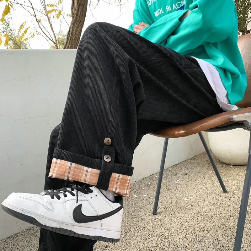 saferido Men's Plaid Corduroy Fabric Loose Cargo Casual Pants Fashion Trend Sweatpants Elastic Waist Oversized Style Trousers M-3XL