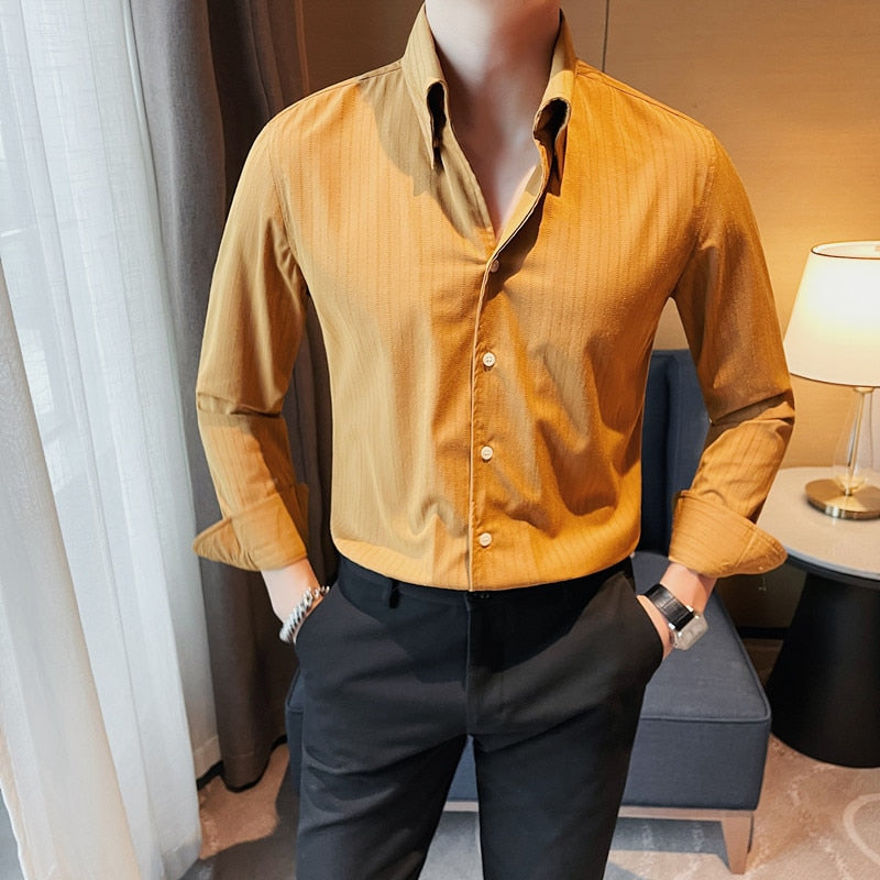 Men Spring and Autumn High Quality Business Dress Shirts/Male Slim Fit Luxury Dress Shirt Male Formal Button-Down Collar Shirt