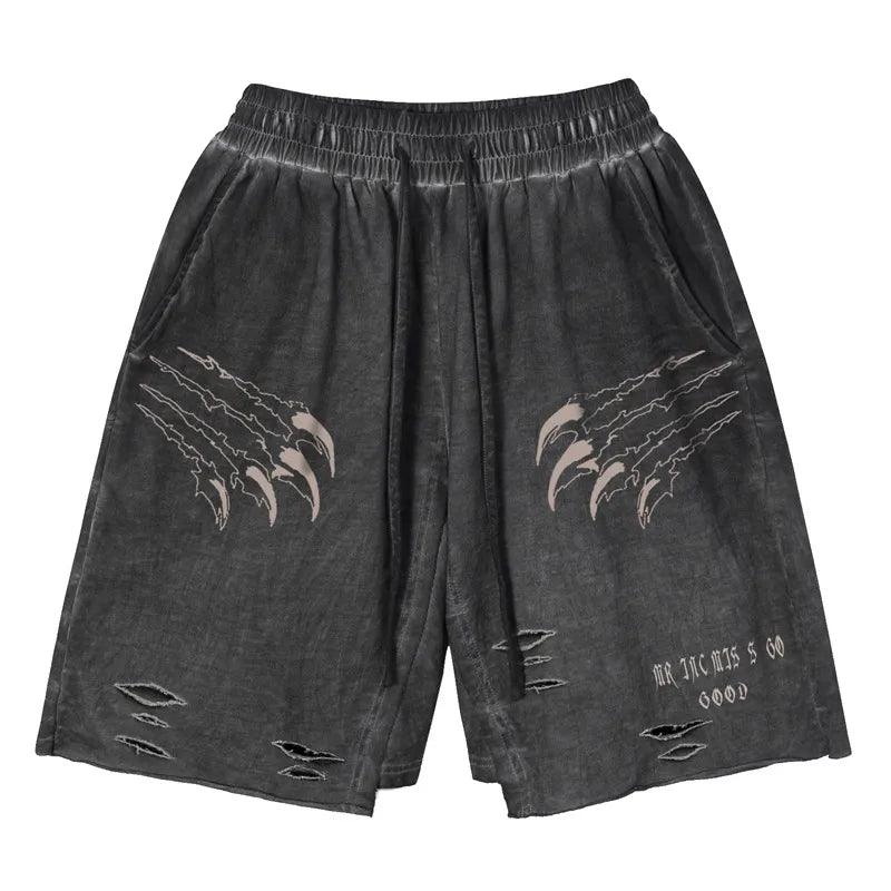 saferido Casual Streetwear American Vintage Fashion Brand Letter Shorts for Men's Summer New Wash Old Loose Cotton Capris for Men and Women