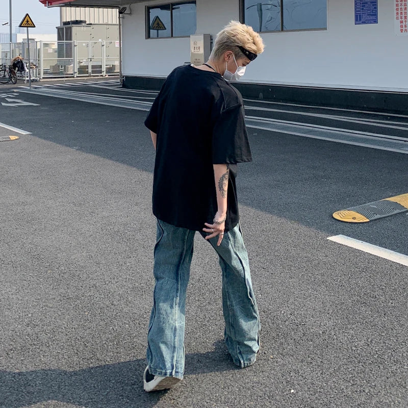 saferido Men T-shirts Solid Colors Hip Hop Comfortable Advanced Loose New American Style Simple All-match Trendy Students Summer Basic
