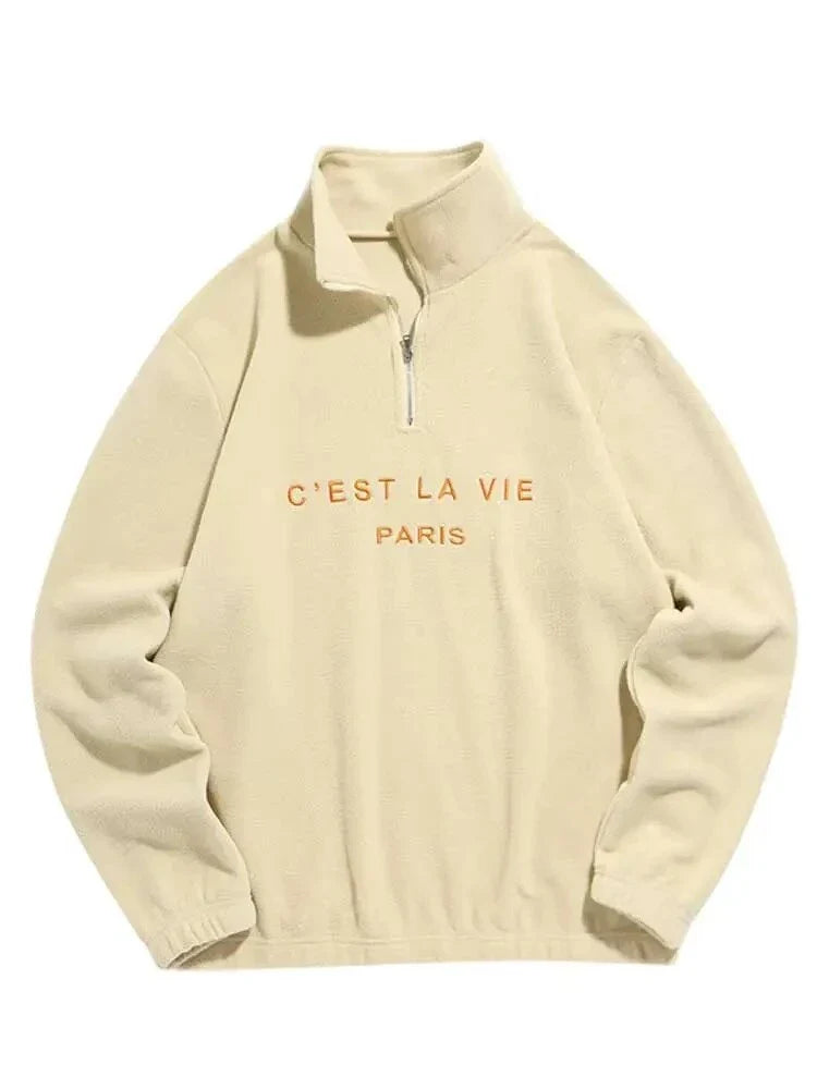 Hoodie for Men Fuzzy Polar Fleece Sweatshirt Letter Embroidered Turtleneck Streetwear Pullover Winter Unisex Zipper Sweats