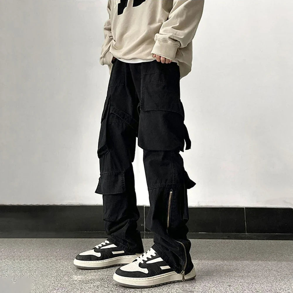 saferido Mens Trendy Cargo Pants Hip-Hop High Street Retro Japanese Style Multi-Pocket Casual Pants 2024 Spring And Autumn New Style